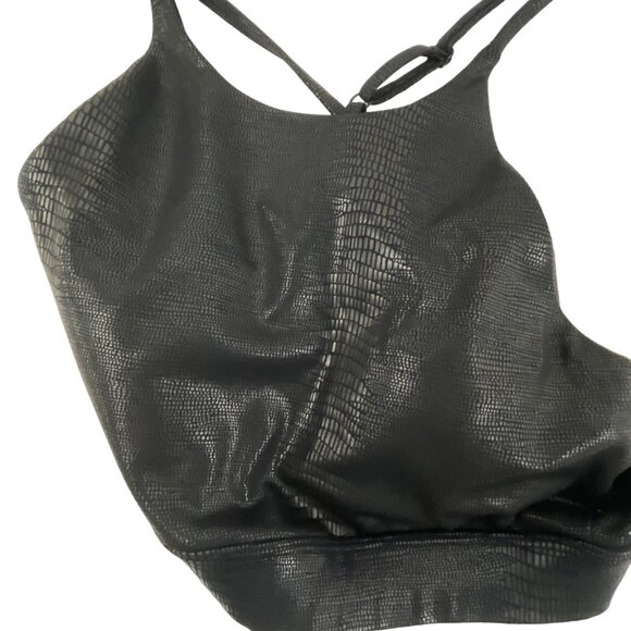 YogaWorks Black Crop Top With Snakeskin Texture & Strappy Back Design - Picture 1 of 5